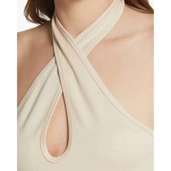 NEW AMYLYNN crisscross halter neck knit top in beige - Picture 4 of 4